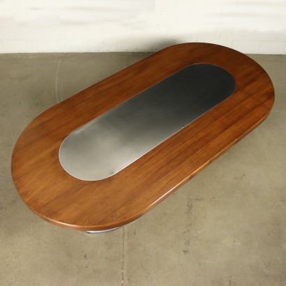 Large Table Chromed Aluminium Walnut Veneer Chromed Metal Italy 1960s
