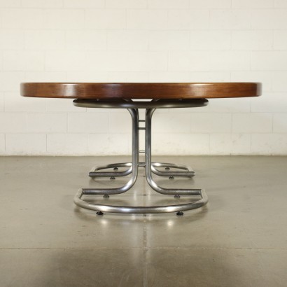 Large Table Chromed Aluminium Walnut Veneer Chromed Metal Italy 1960s