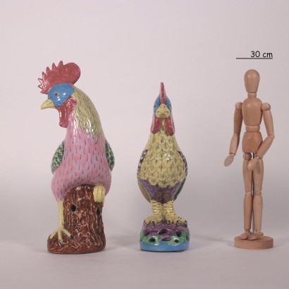 Coq et Poule Man. Porcelaine de Paris France XX Siècle