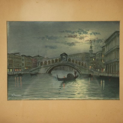 Kunst, italienische Kunst, italienische Malerei des 20. Jahrhunderts, Alberto Trevisan, Vier venezianische Nachtblicke, Alberto Trevisan