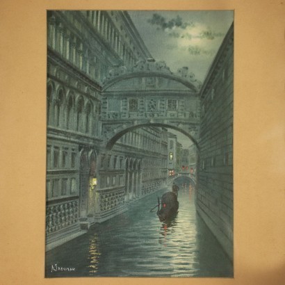 art, art italien, peinture italienne du XXe siècle, Alberto Trevisan, Four Venetian Night Glimpses, Alberto Trevisan