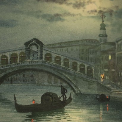 arte, arte italiano, pintura italiana del siglo XX, Alberto Trevisan, Cuatro vislumbres de la noche veneciana, Alberto Trevisan