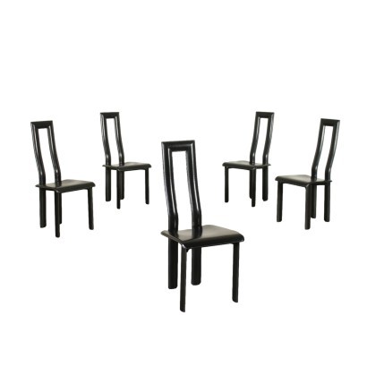 Group Of Five Chairs Ycami Metal Leather 1980s 1990s