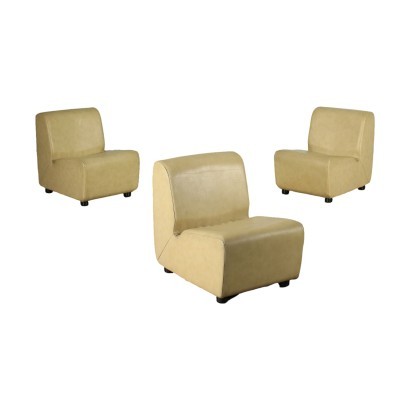 Group Of Three Armchairs Foam Leatherette Italy 1960s 1970s