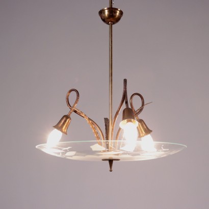 Lamp Brass Glass Italy 1950s