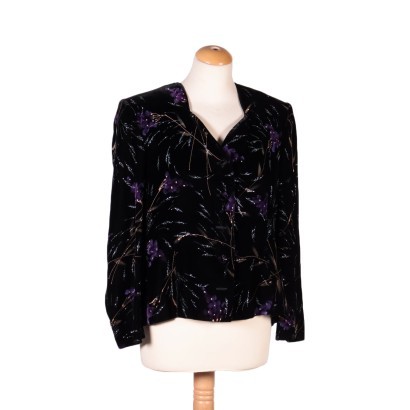 Vintage Velvet Jacket With Flowers Italy 1980s-1990s