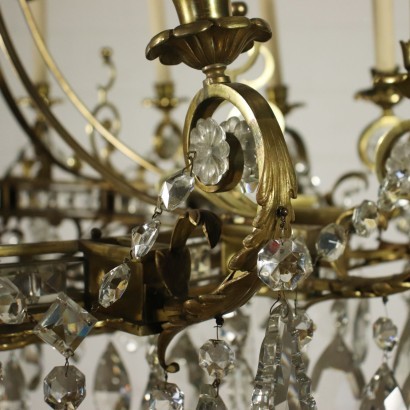Large Chandelier 16 Lights Glass Gilded Bronze Italy 20th Century