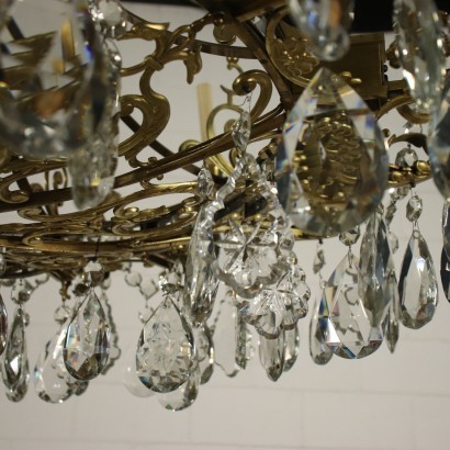 Large Chandelier 16 Lights Glass Gilded Bronze Italy 20th Century