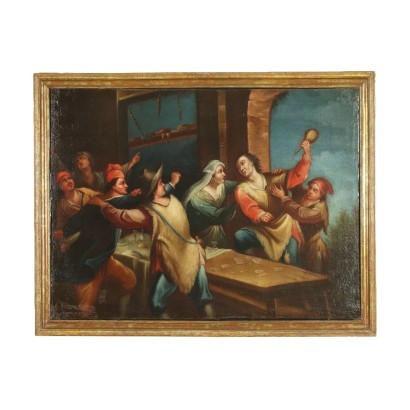 Fight In The Tavern Central European School Oil On Canvas 18th Century