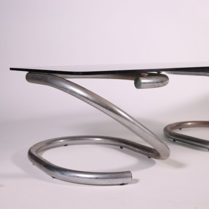 Coffee Table Smoked Glass Chromed Metal Italy 1960s 1970s