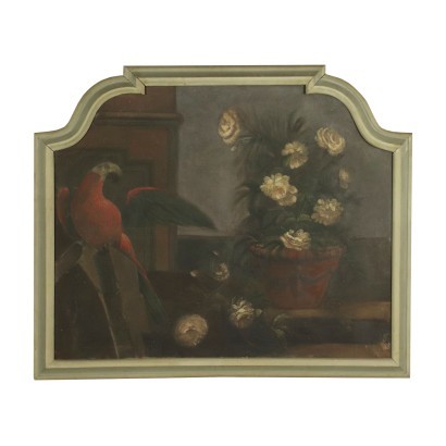Still Life With Flowers And Parrot Oil On Canvas 19th Century