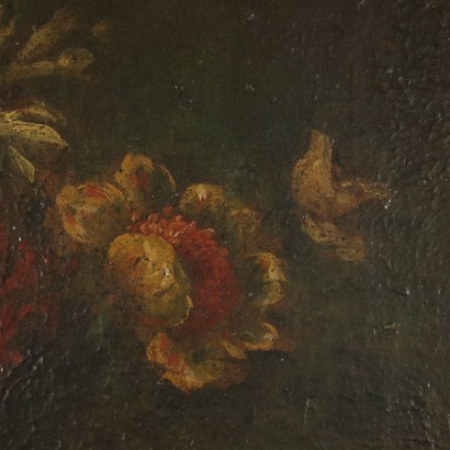 Still Life With Flowers And Bird Oil On Canvas 18th Century
