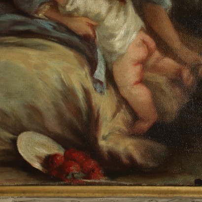 Overdoor with Allegoric Painting Oil on Canvas XIX Century