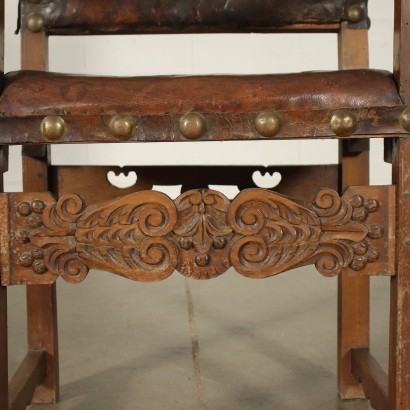 Baroque Armchair Leather Walnut Italy 18th Century