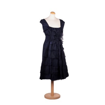 Vintage Dark Blue Dress Organza Italy 1980s