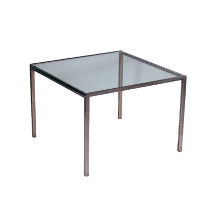 Coffee Table Chromed Metal Glass Italy 1970s 1980s