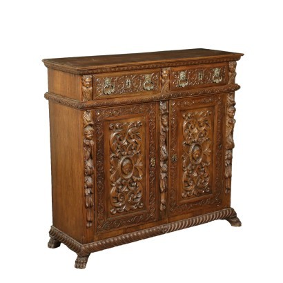 Engraved Revival Furniture Walnut Oak Italy 19th-20th Century