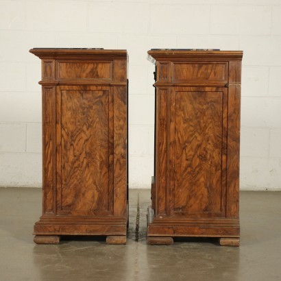 Pair of Revival Bedside Table Walnut Cherry Marble Italy 20th Cenutry