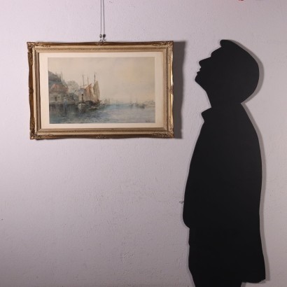 Kunst, Italienische Kunst, Italienische Malerei des 19. Jahrhunderts, Albert Pollitt, Küstenansicht mit Booten, Albert Pollitt, Albert Pollitt