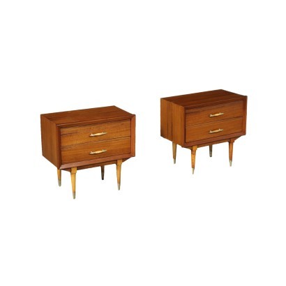 Pair of Bedside Tables Beech Fruitwood Brass Argentine 1950s