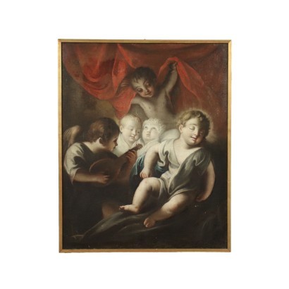 arte, arte italiana, pittura antica italiana,Gesù Bambino Addormentato con Angeli