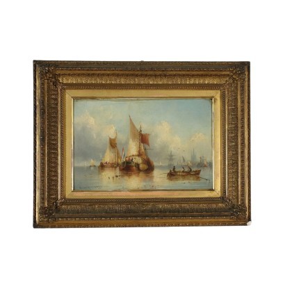 Kunst, Italienische Kunst, Italienische Malerei des 19. Jahrhunderts, Charles John De Lacy, Niederländische Schiffe, Charles John De Lacy