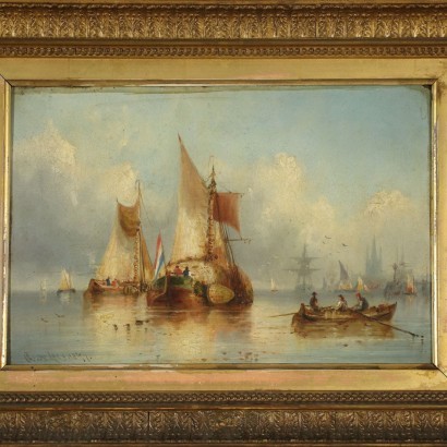 art, art italien, peinture italienne du XIXe siècle, Charles John De Lacy, navires hollandais, Charles John De Lacy