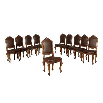 Antik, Stuhl, antike Stühle, antiker Stuhl, antiker italienischer Stuhl, antiker Stuhl, neoklassischer Stuhl, Stuhl des 19. Jahrhunderts, Gruppe von zehn Stühlen im Barockstil