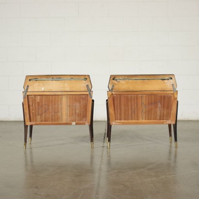 Pair Of Bedside Tables Veneered Wood Glass Italy 1950s 1960s