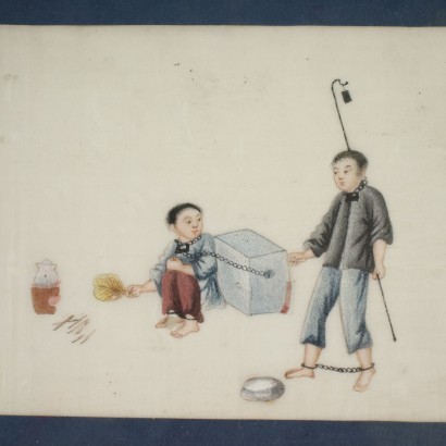Four Chinese Drawings On Rice Paper 19th Century