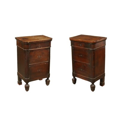 Pair of Charles X Bedside Tables Silver Fir Walnut Italy 19th Century