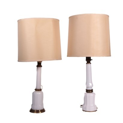 Pair of Table Lamps Brass Glass Italy 20th Century