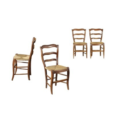 Groupe de 4 Chaises Noyer - Italie XIX Siècle