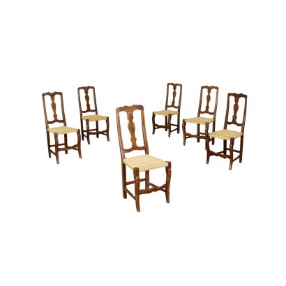 Group of 6 Modenese Chairs Walnut Italy 18th Century