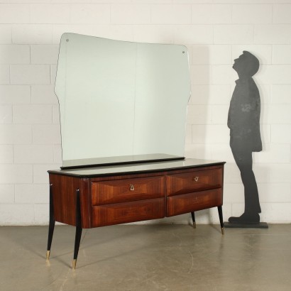 Chest Of Drawers Mirror Wood Brass Italy 1950s