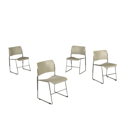 Four Chairs David Rowland For GF Forniture Steel Metal Italy 1960s 70s
