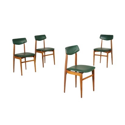 Group Of Four Chairs Wood Skai Italy 1960s