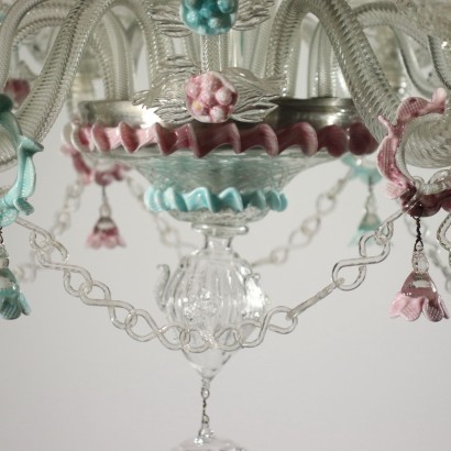 Chandelier Blown Glass Coloured Glass Murano Italy 20th Century