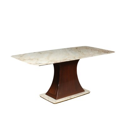 Table Wood White Marble Brass Italy 1950s