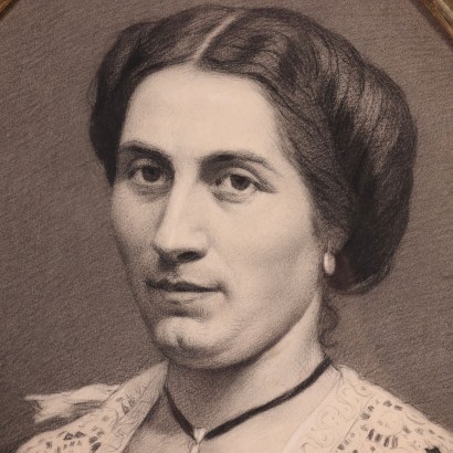 Female Portrait Pencil On Paper 19th Century