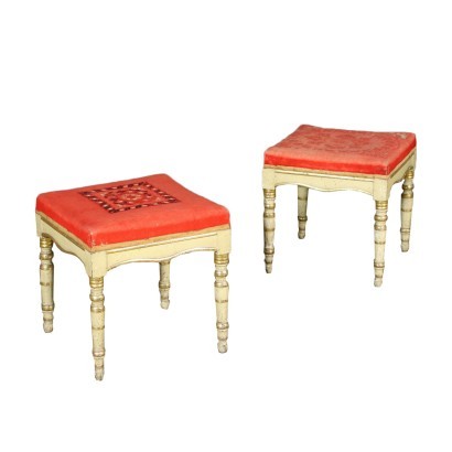 Antik, Stuhl, antike Stühle, antiker Stuhl, antiker italienischer Stuhl, antiker Stuhl, neoklassischer Stuhl, Stuhl aus dem 19. Jahrhundert, Paar Empire-Hocker