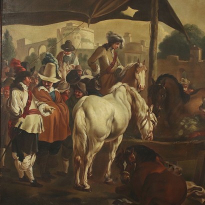 arte, arte italiano, pintura italiana antigua,Paisaje con establo de caballos,Paisaje con establo de caballos.