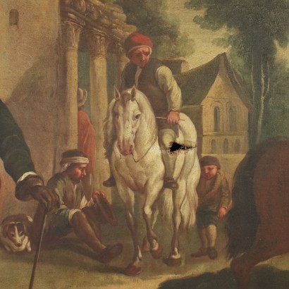 Öl auf Leinwand Landschaft mit Halt der Pferde Italien XVIII Jhd