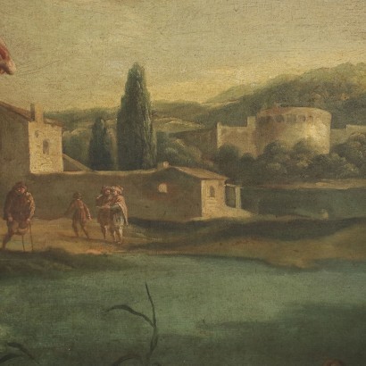Öl auf Leinwand Landschaft mit Halt der Pferde Italien XVIII Jhd