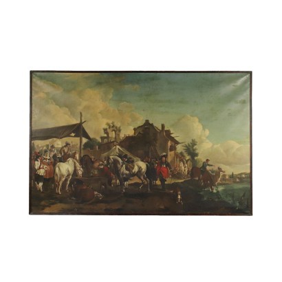 arte, arte italiana, pittura antica italiana,Paesaggio con Sosta dei Cavalli,Paesaggio con sosta dei cavalli.