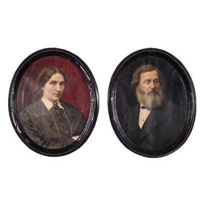 Pair of Portraits Oil on Canvas 19th Century