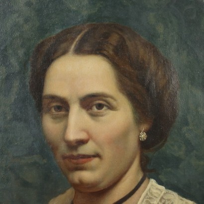 Female Portrait Oil On Canvas Lombard School 19th Century