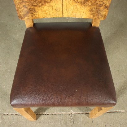 Group Of Six Chairs Deco Burl Veneer Spring Leatherette Italy 1920s 30
