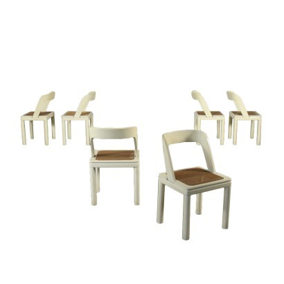 Group Of Six Chairs Lacquered Wood Vienna Straw Italy 1970s