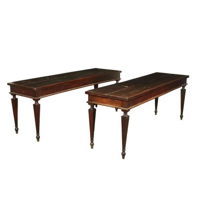 Pair Of Consoles Neoclassical Walnut Piacenza Italy Second Half 1700